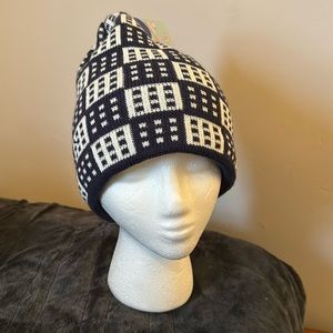 Fashion Thermo Wear Navy Blue & White Pattern Knit Fleece Hat